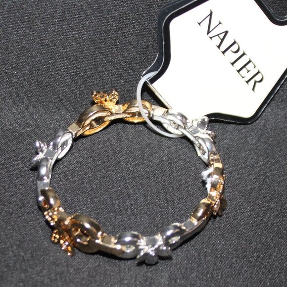 NWT Napier Stretch Gold & Silver Flora and Butterfly Bracelet - Picture 6 of 8